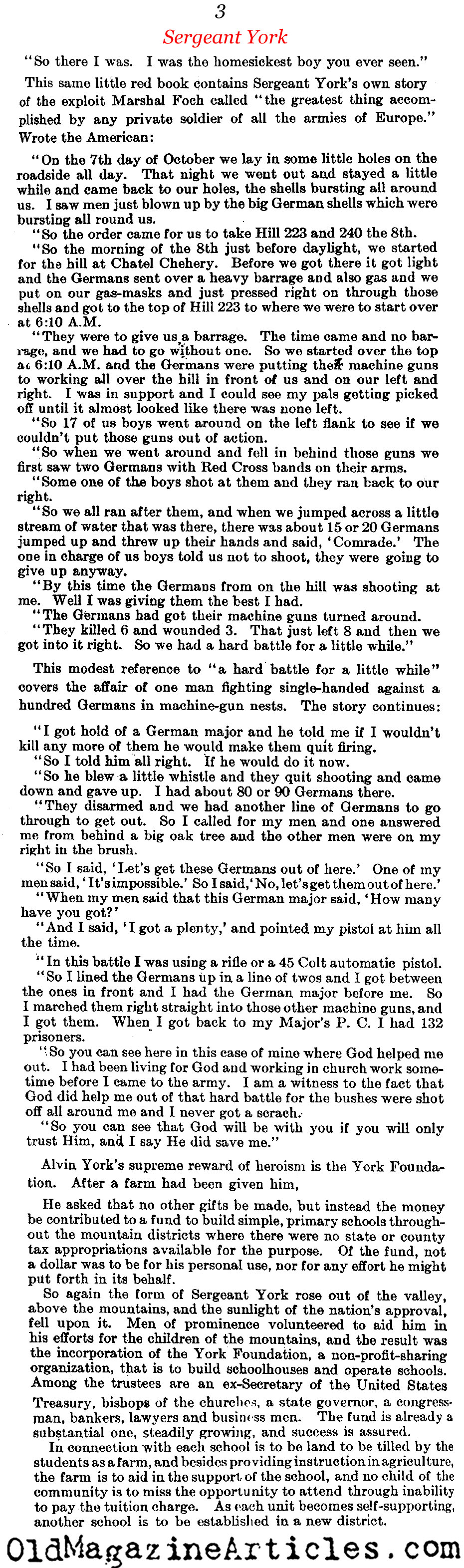 Sergeant York's Side of the Story (Literary Digest, 1922)